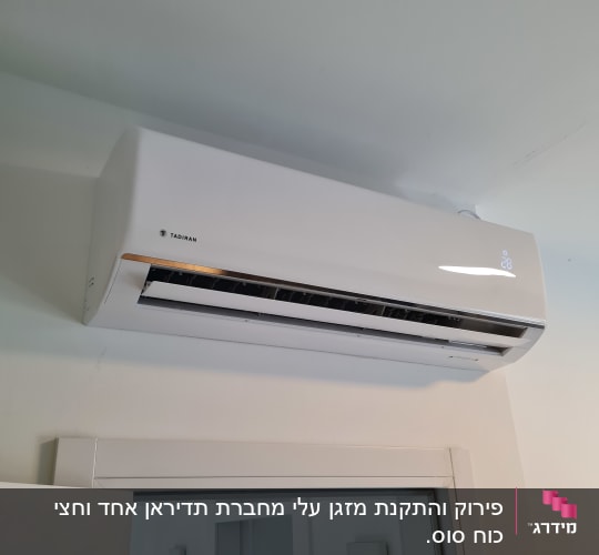 מזגן קיר לבן מותקן מעל דלת
